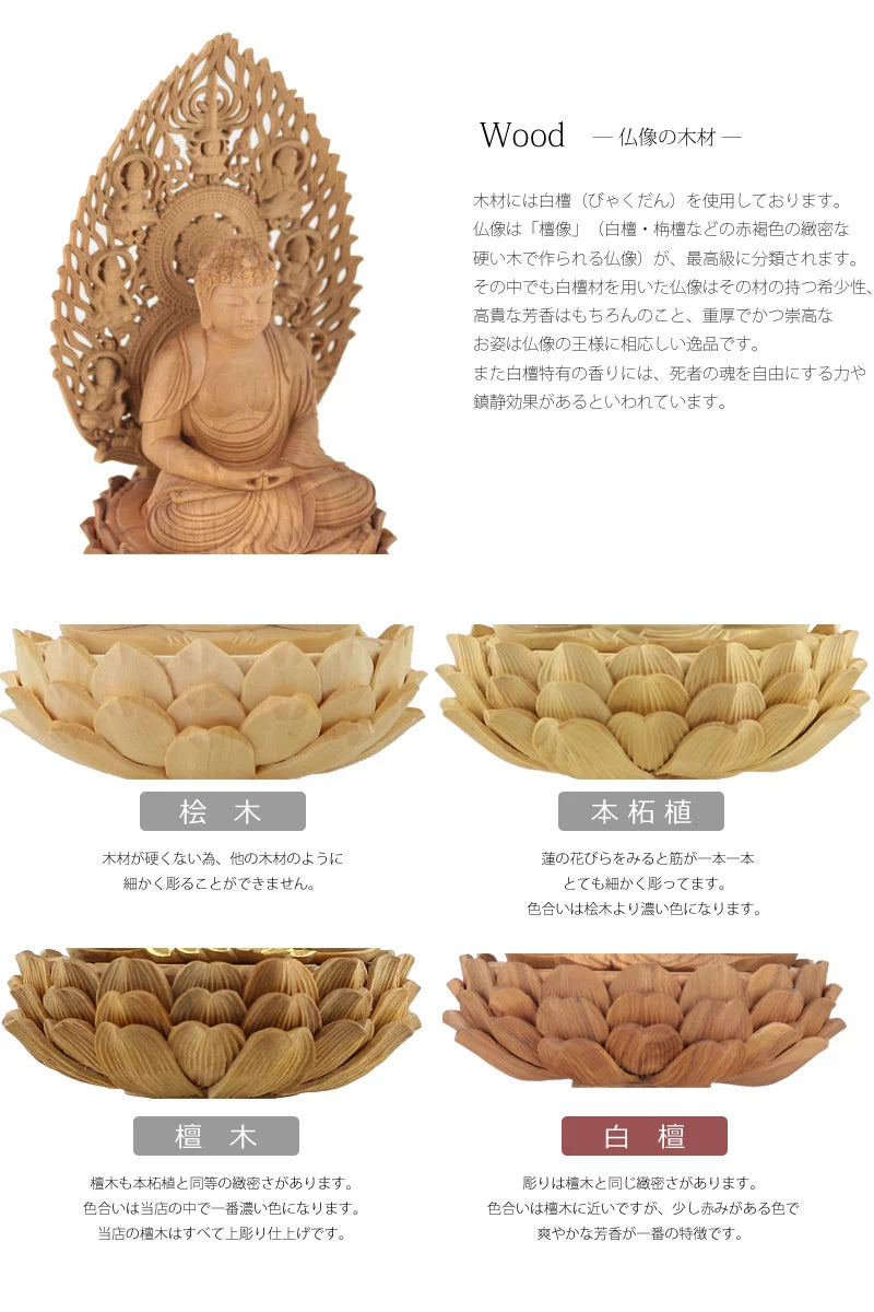 白檀仏像 六角台座 座阿弥陀 【天台宗】の白檀の彫りについて
