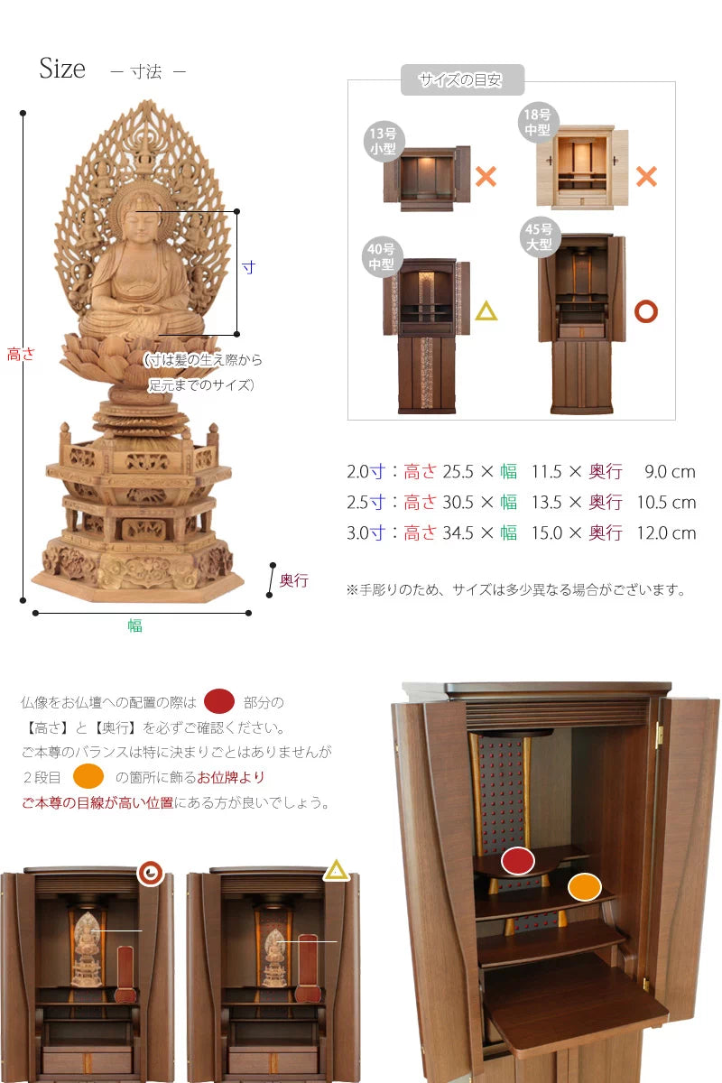 仏像の詳細サイズ・当仏像に合うお仏壇のサイズについて
