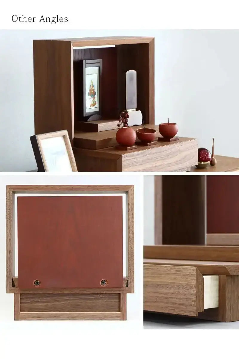 ミニ仏壇 KAKOI  ウォールナット＆海老茶の様々な角度から見た写真
