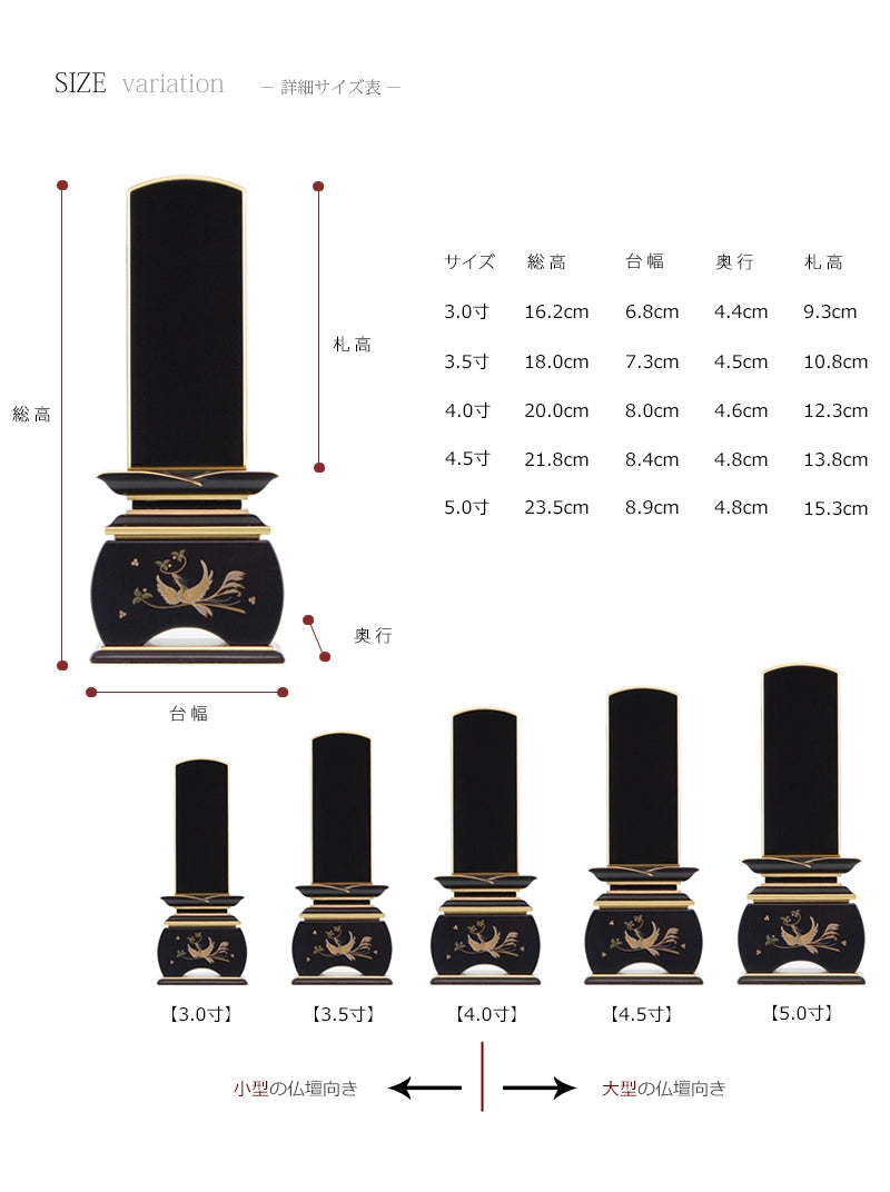 蒔絵位牌 優雅 鳳凰 やまと 黒檀の商品画像6枚目
