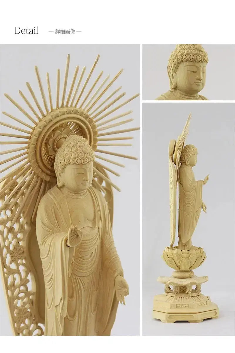 仏教美術　柘植彫刻　西立弥陀像　仏像　華鬘台　C　8784 仏教美術 柘植彫刻 西立弥陀像 仏像 華鬘台 C 8784 - メルカリ