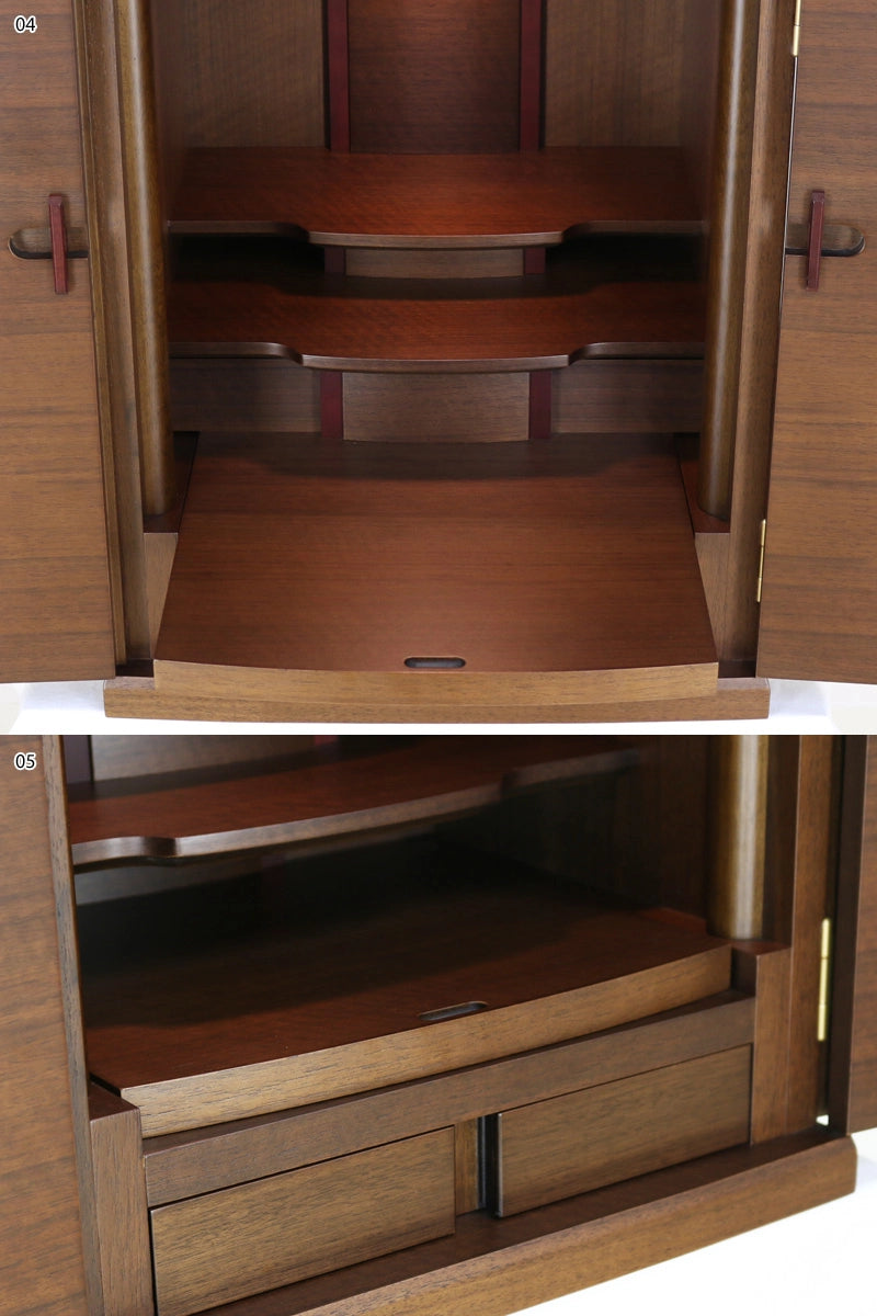 モダン仏壇 ダミエ ウォールナット 18号の詳細部分の下部拡大画像をご覧ください。