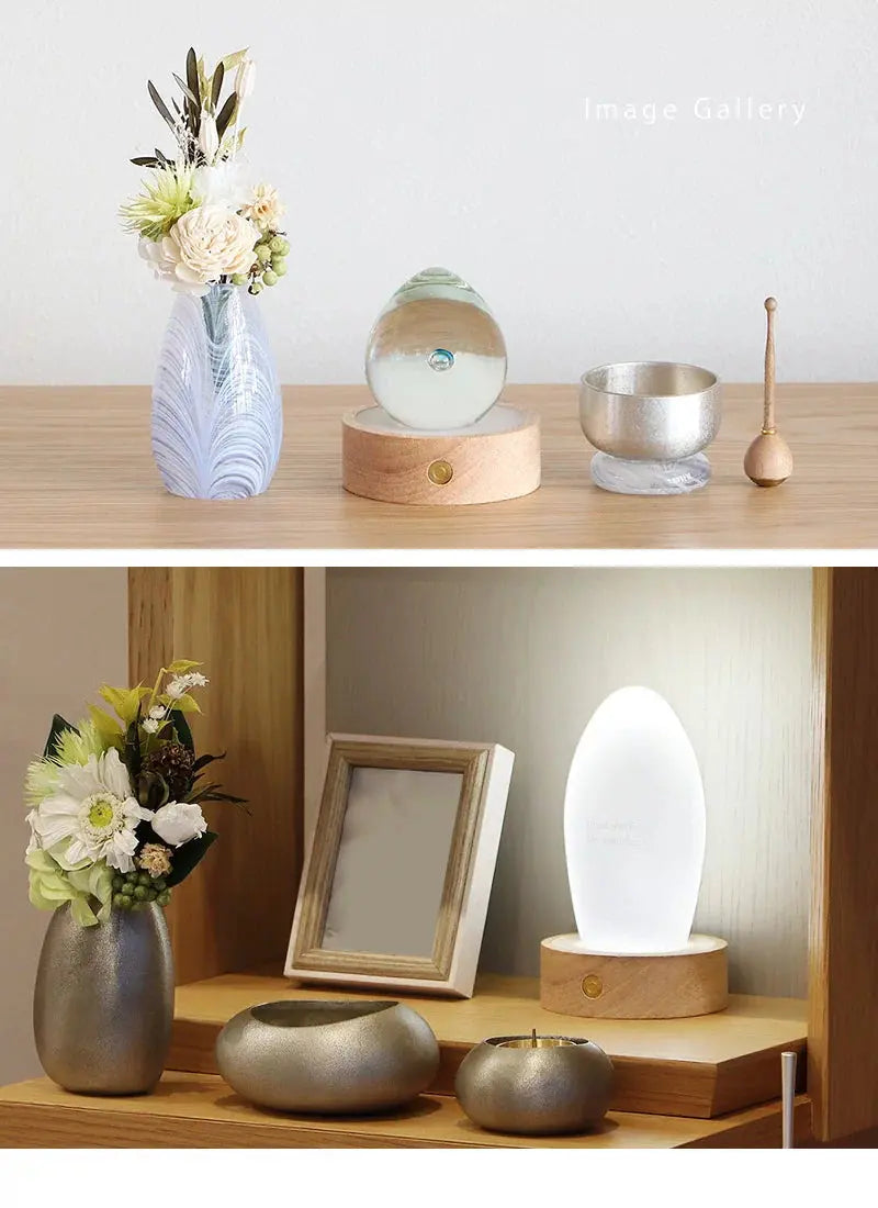 ガラス位牌用木製LEDコースター　使用イメージ画像