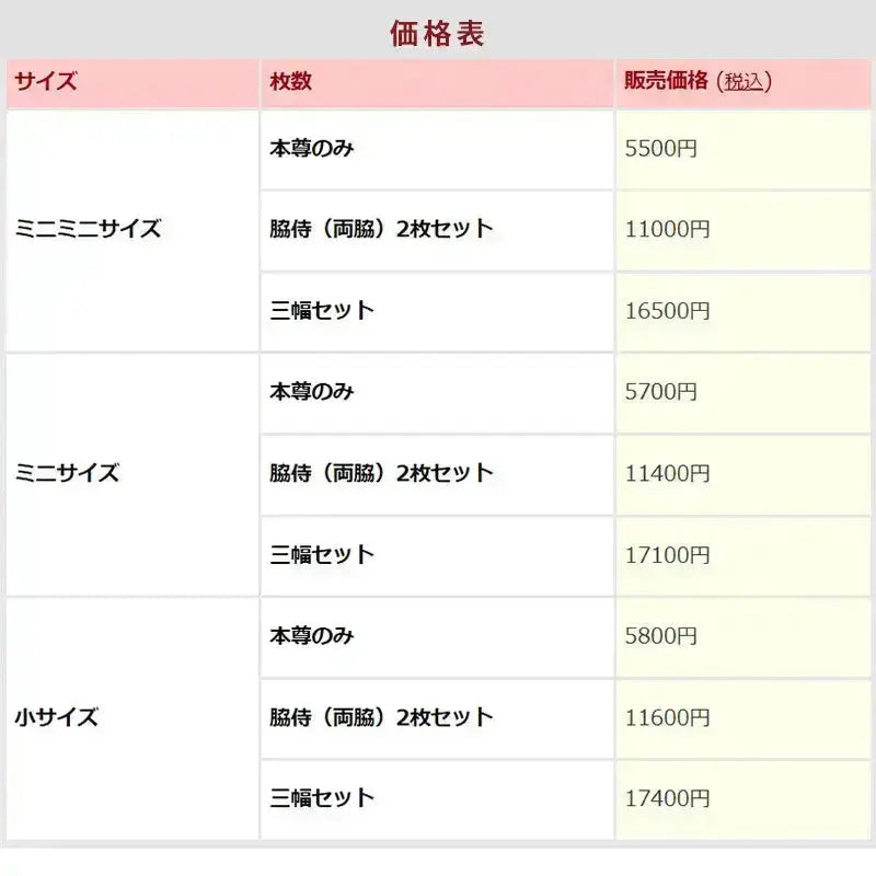 価格表
