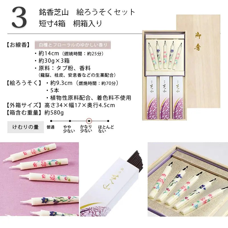 贈答用線香 銘香 芝山 絵ろうそくセット 桐箱入
