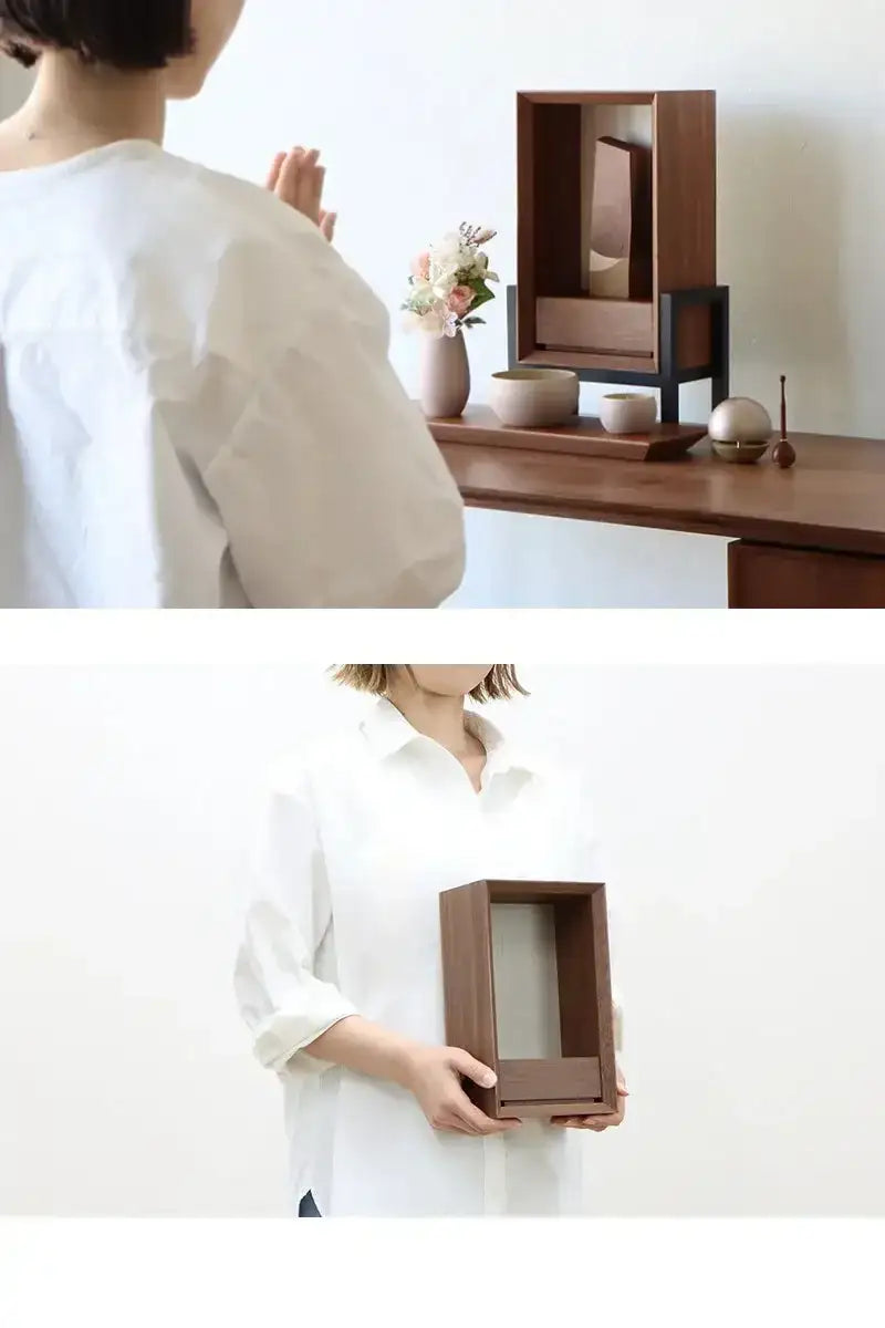 手元供養ステージ FLOAT 脚付きタイプ ウォールナット×錫色の使用イメージ