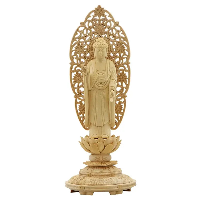 桧木仏像 上彫り 丸台座 舟立弥陀 【浄土宗・時宗】メイン画像01