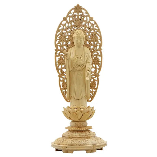 桧木仏像 上彫り 丸台座 舟立弥陀 【浄土宗・時宗】メイン画像01