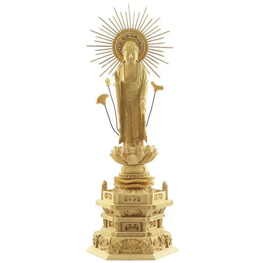 本柘植仏像 上彫り 六角台座 東立弥陀【浄土真宗大谷派】メイン画像01