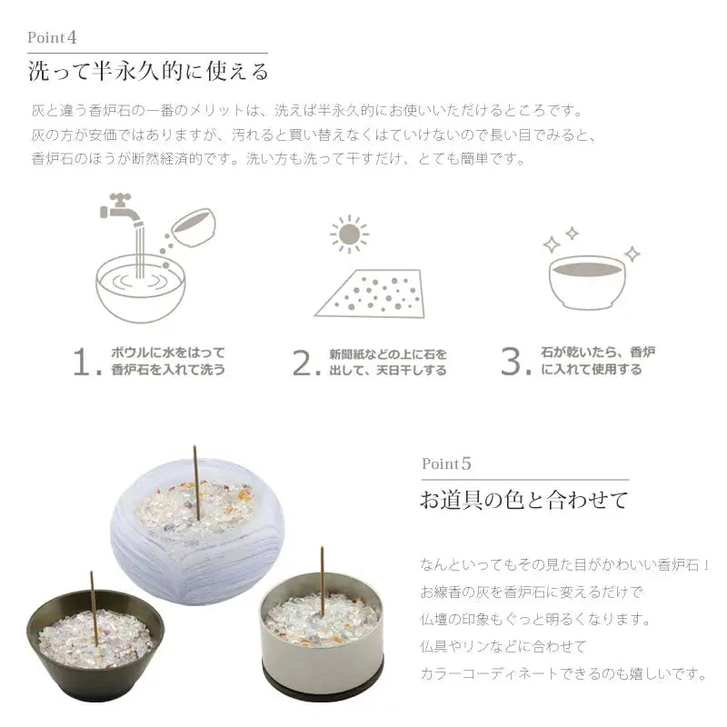 洗えて便利な香炉石「sorae」は、仏具の色と合わせてお選びいただけます。