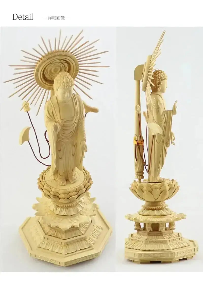 仏像　木製御本尊仏像｜浄土真宗大谷派(お東)｜　東立弥陀　６．０寸　ケマン座　｜　白檀（びゃくだん）｜手彫り｜阿弥陀如来 純金箔仕上げで青蓮華の総木製の仏像 東立弥陀｜ひだまり仏壇