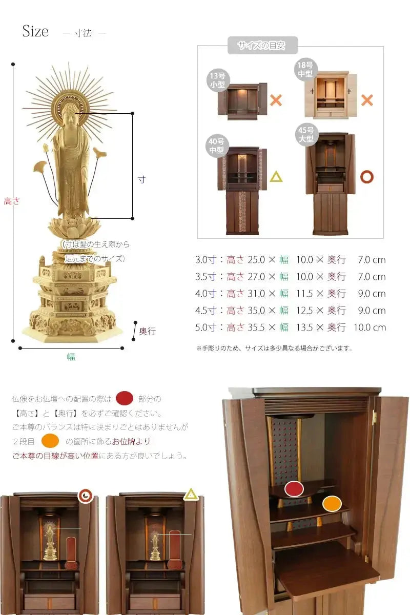 仏像の詳細サイズ・当仏像に合うお仏壇のサイズについて