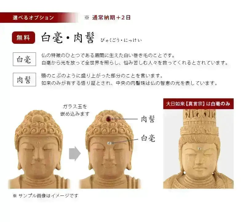 白檀仏像の選べるオプション【白毫・肉髻】