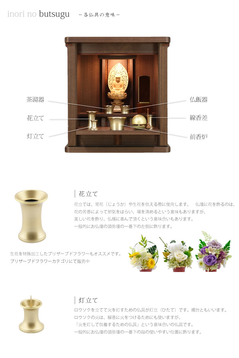 モダン仏具セット シャンテ シャンパンゴールド 各仏具の説明。