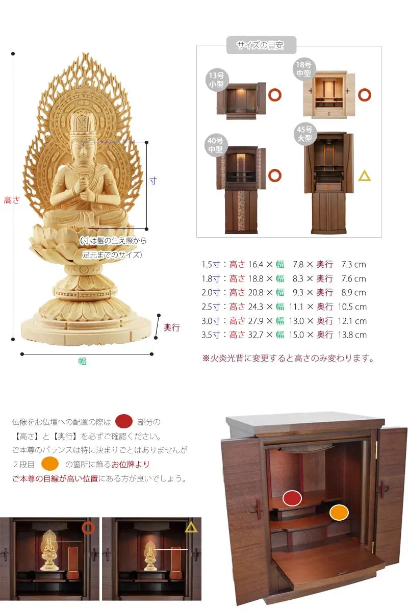 仏像の詳細サイズ・当仏像に合うお仏壇のサイズについて