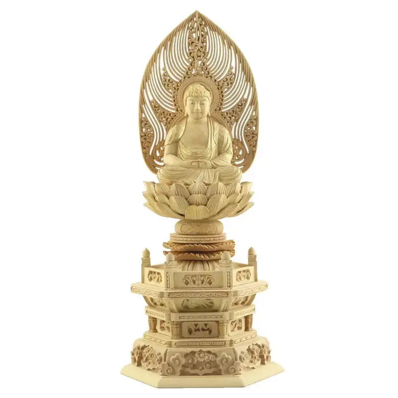 本柘植仏像 上彫り 六角台座 座阿弥陀 【天台宗】メイン画像01