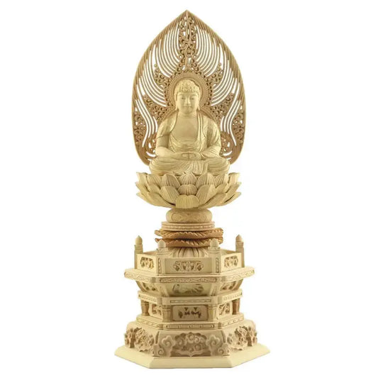 本柘植仏像 上彫り 六角台座 座阿弥陀 【天台宗】メイン画像01