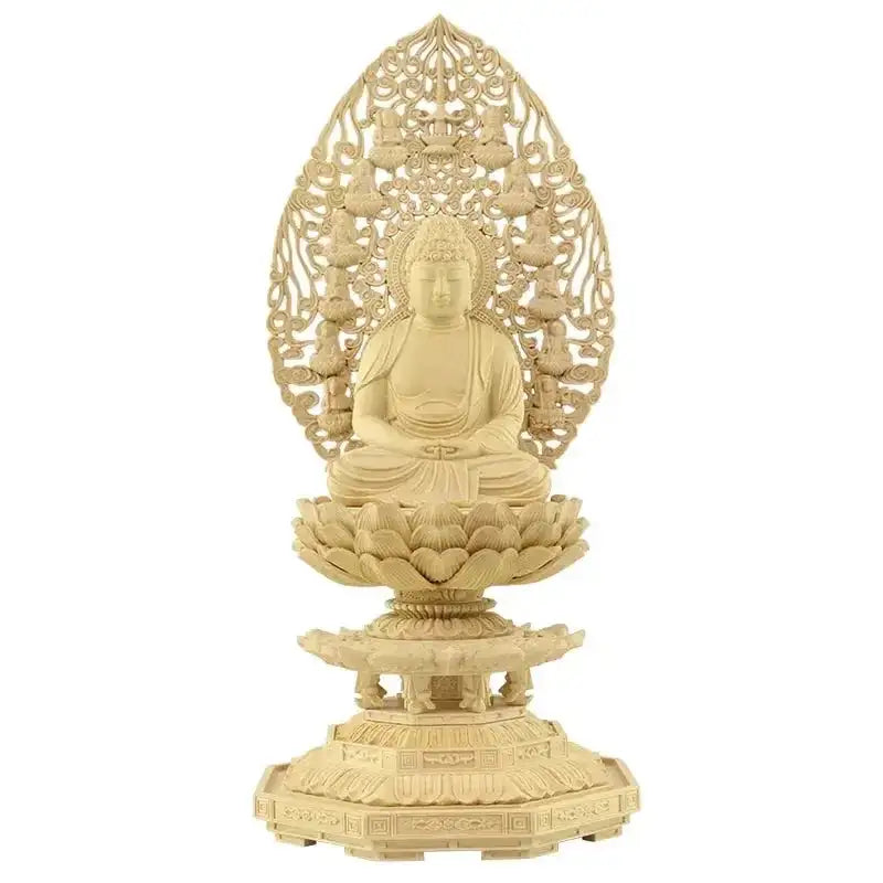 本柘植仏像 上彫り仕上げ 座阿弥陀 十三仏光背 【天台宗】 |本尊・脇侍 本柘植仏像 上彫り仕上げ 座阿弥陀 十三仏光背 【天台宗】 |本尊・脇侍