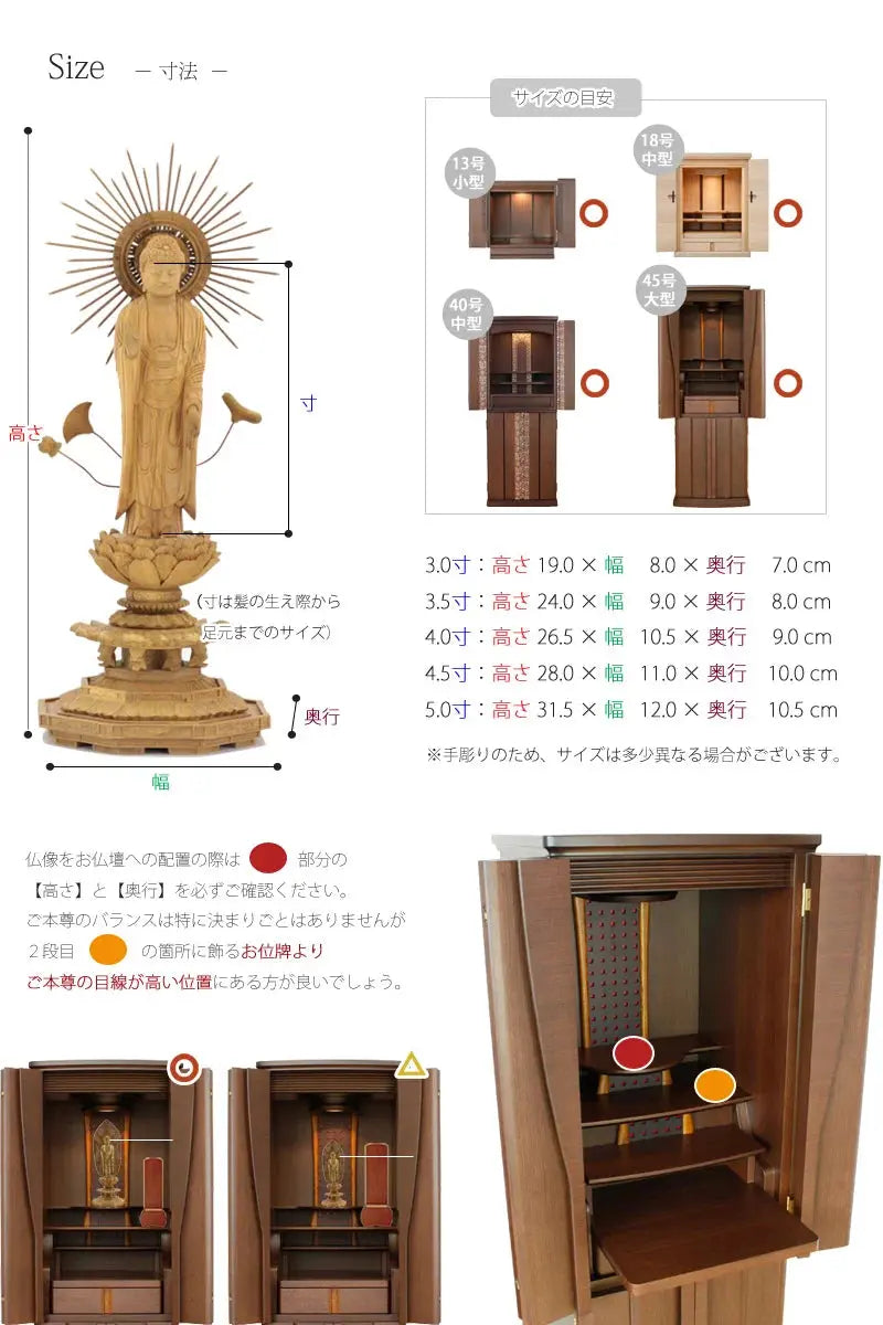仏像の詳細サイズ・当仏像に合うお仏壇のサイズについて