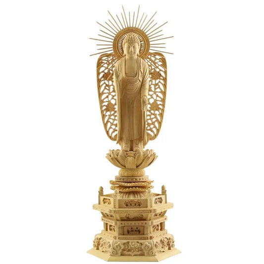 本柘植仏像 上彫り 六角台座 西立弥陀【浄土真宗本願寺派】メイン画像01
