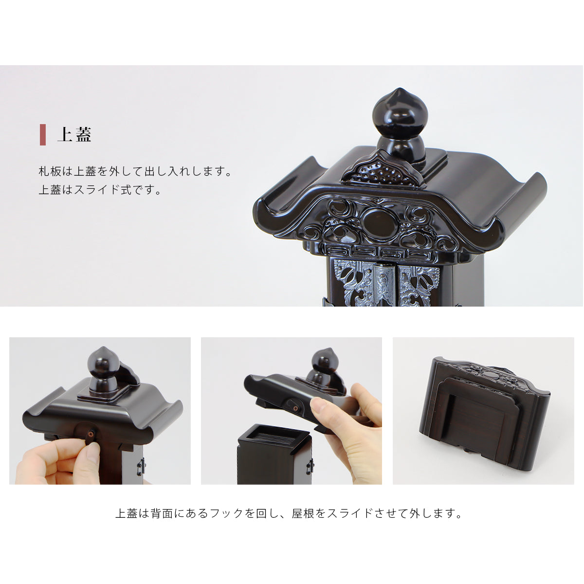 回出位牌の説明と蓋の仕様説明