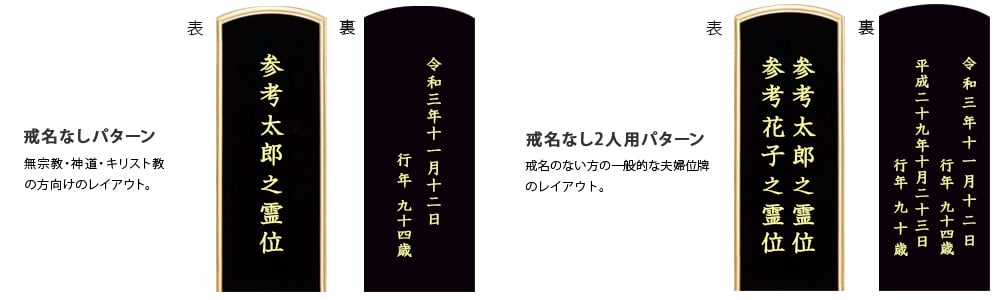 戒名は作りませんでした。俗名のみのお位牌のレイアウト（文字配列）を教えてください。