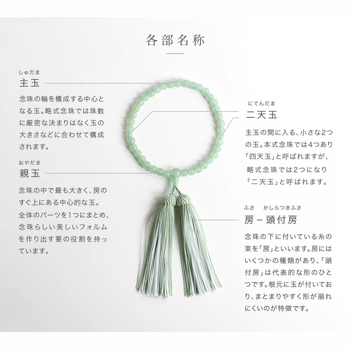 主玉・親玉・天玉には、すべてライトアベンチュリンを使用した共仕立です。