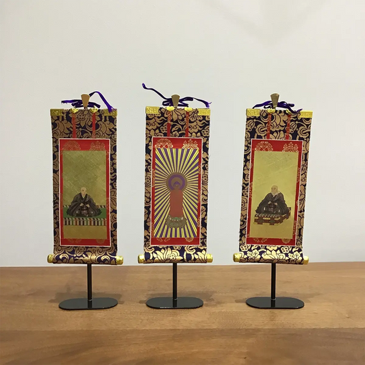 【アウトレット】吊り下げ型掛け軸　浄土真宗西　三尊セット 正面　フックあり