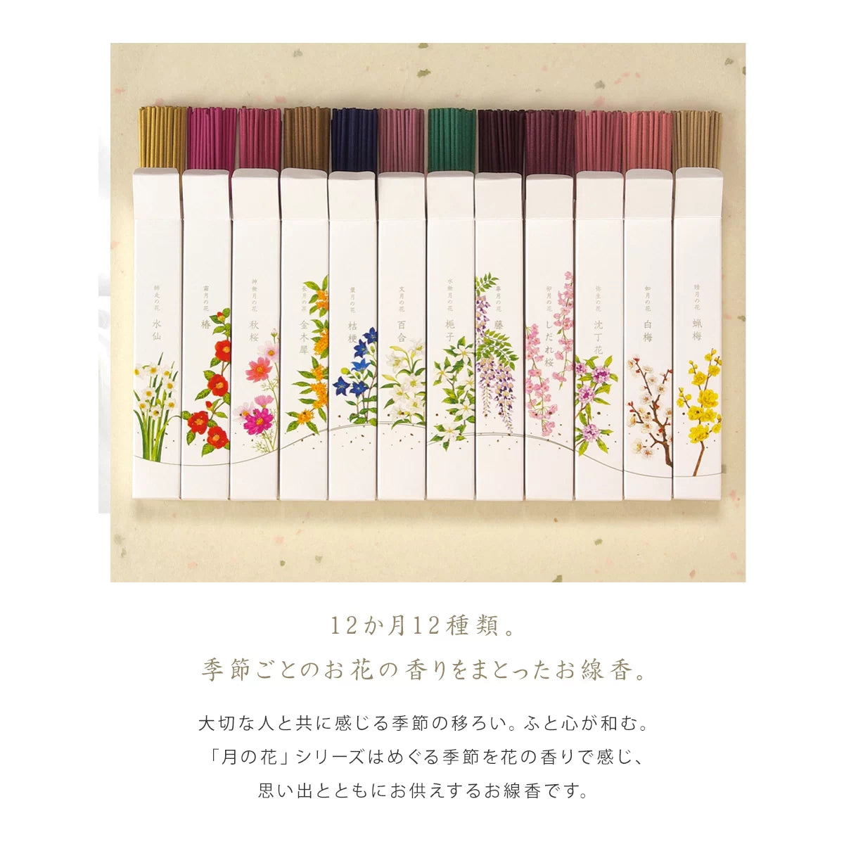 カメヤマローソク 名香 月の花 12種入 桐箱入り【贈答用線香】 | 小物