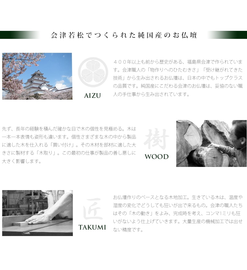 仏壇仏具の製造で長い歴史のある会津で丹精込めて作られています。メーカー名はウェルシアンという名前のお仏壇です。